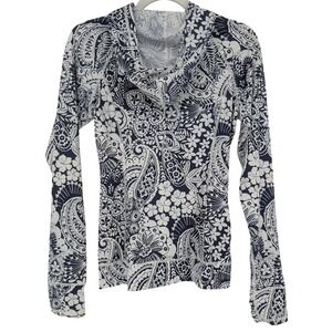Tommy Bahama Rash Guard Hoodie Women SML Navy White Floral Paisley Resort Active